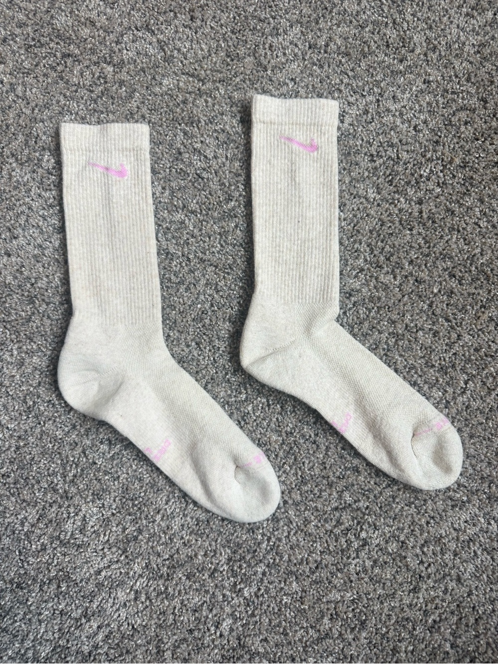 White Nike Crew Socks with Pink Accents
